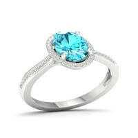 Imperial drágakő 10K fehér arany ovális vágás svájci kék topaz ct tw gyémánt halo női gyűrű