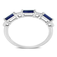 1- Carat T.G.W. Készített kék és fehér zafír sterling ezüst 5-kő gyűrű