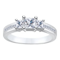 1. Karátos hercegnő alakú fehér természetes gyémánt három kő eljegyzési gyűrű 14k szilárd fehér arany gyűrű méret-7.5