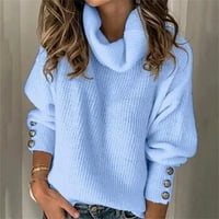 Riforla divat női Íj gallér szilárd gombok hüvely kötött alkalmi pulóver meleg felső Női pulóver pulóver Kék XL