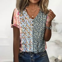 GDfun női nyári divat V nyak nyomtatás üreges Rövid ujjú gomb póló felső női pólók