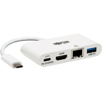 Tripp Lite USB-C Multiport Adapter - 4k HDMI, USB-a Port, GbE, 60W PD töltés, HDCP, fehér