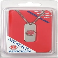 Penicillin allergia nyaklánc, emelt orvosi riasztási szimbólum, könnyen azonosítható, erősen csiszolt rozsdamentes