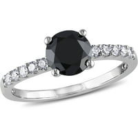1- Carat T.W. Fekete -fehér gyémánt 14KT fehérarany pasziánsz eljegyzési gyűrű