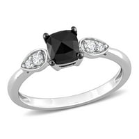 Miabella női karátos T.W. Fekete-fehér párna és kerek vágott gyémánt 14KT fehérarany 3-kő eljegyzési gyűrű