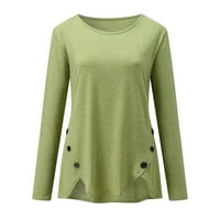 női pólók Női Alkalmi Hosszú ujjú tunika ingek Kerek nyakú gomb Oldalsó blúzok felsők Női pólók Zöld + US ons 12-14