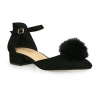 Hegyes lábujj pompom részletes női d'Orsay alacsony sarkú cipő fekete színben