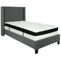 Flash bútorok Riverdale Twin méretű csomózott kárpitozott Platform ágy Sötét szürke Szövet memória hab matrac