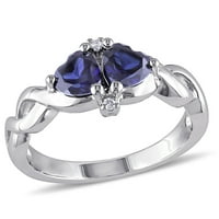 Miabella női karátos T.G.W. A szívvágás létrehozott kék zafír és gyémánt akcentus ezüst végtelen gyűrű