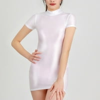 Női Szexi Puszta Fényes Fényes Nedves Megjelenés Vékony Puha Clubwear Szoknya Mini Ruha Fehér M