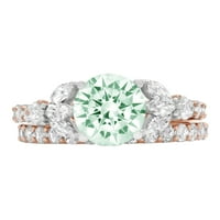 3. ct ragyogó kerek vágott szimulált zöld gyémánt 18K rózsa fehér arany Pasziánsz díszítéssel menyasszonyi szett SZ