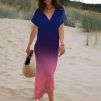 Puawkoer női nyári vászon ruha Rövid ujjú fedél UPS alkalmi V nyakú ruhák laza kényelmes strand ruha Női felsők l piros