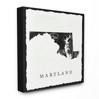 A Stupell Home Decor kollekció fekete-szürke márványos papír Maryland állam sziluettje Túlméretezett feszített vászon