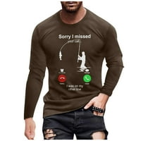 Gasue férfi Henley ingek hosszú ujjú, vékony, divatos nyomtatott ing Fit Work Holiday Tops Barna,2XL