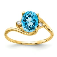 Primal arany karátos sárga arany 8x ovális kék topáz és AAA gyémánt gyűrű