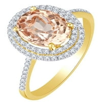 Ct szimulált Morganite & fehér természetes gyémánt dupla Halo eljegyzési gyűrű 10k sárga arany gyűrű méret - 11