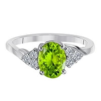 Mauli Jewels Gyűrűk nőknek 1. Karátos gyémánt és ovális alakú Peridot gyűrű vasvilla 10k fehér arany