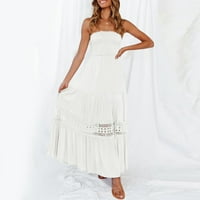 Női Alkalmi Ujjatlan Nyári Ruhák Bohém Vállnélküli Váll Csipke Trim Backless Flowy A Line Strand Hosszú Maxi Ruha