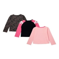 Rózsaszín bársony lányok hosszú ujjú grafikus, nyomtatott és raglan pólók, 3-csomag, méret 4-16