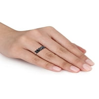 1- Carat T.W. Fekete gyémánt 10KT Fehér Arany Fekete Rodiummal bevont 5-kő gyűrű