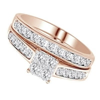 Kerek alakú fehér természetes gyémánt divat menyasszonyi gyűrű készlet 10k Rózsa arany gyűrű méret-5.5