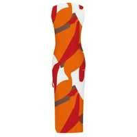 Juebong Női Summmer ujjatlan Bodycon hosszú ruha Divatos hosszú osztott nyakkendő festékkel nyomtatott strand Sundress