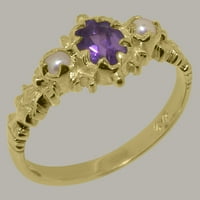 Brit gyártmányú 9k Sárga Arany természetes Ametiszt & tenyésztett gyöngy női évforduló gyűrű-méret opciók-méret 8.75