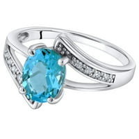 14K fehérarany valódi svájci kék topaz és gyémánt pasziánsz bypass ovális gyűrű 1. karátok
