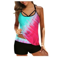 Női Molett méretű nyomtatási pántos vissza készlet két fürdőruhák Swimdress Multicolor XL