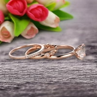 Trió Szett 1. Karátos hercegnő vágott Morganite esküvői készlet eljegyzési gyűrű évforduló gyűrű 10k Rózsa arany Art