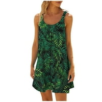 Női ujjatlan Nyomtatott Divat Mini nap ruha Kerek nyakkivágással nyári ruha zöld 2XL