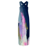 Női Alkalmi nyomtatás laza Sundress hosszú ruha keresztbe Ujjatlan osztott Maxi ruha nyári strand ruha zseb Női alkalmi
