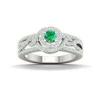 Imperial Gemstone Sterling Ezüst ovális vágás smaragdot készített és fehér zafír Halo női eljegyzési gyűrűjét hozta