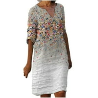 Clearance női Pamut-Len póló ruha Fél Rövid ujjú laza alkalmi műszak Virágmintás strand Sundress, alkalmi ruhák nőknek