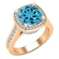 Dazzlingrock gyűjtemény kerek kék topáz & fehér gyémánt hercegnő Halo stílusú eljegyzési gyűrűvel nőknek 10k Rózsa