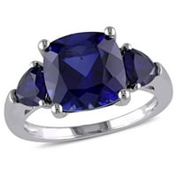 Miabella női karátos T.G.W. Párnás és trilliant-vágott kék zafír-sterling ezüst gyűrű