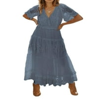 Colisha női Maxi ruhák rövid ujjú hosszú ruha v nyakú nyári strand Sundress Kaftan randevú tunika Kék 3XL